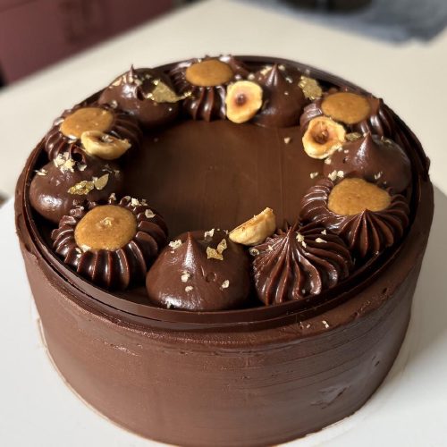 Chocolate hazelnut cake with gold leaf by Chef Anushka Madaan Chandigarh